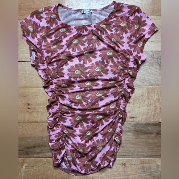 Intimately Free People Ruched Floral Top Women M Pink Multicolor Daisy Blossom - Picture 1 of 8